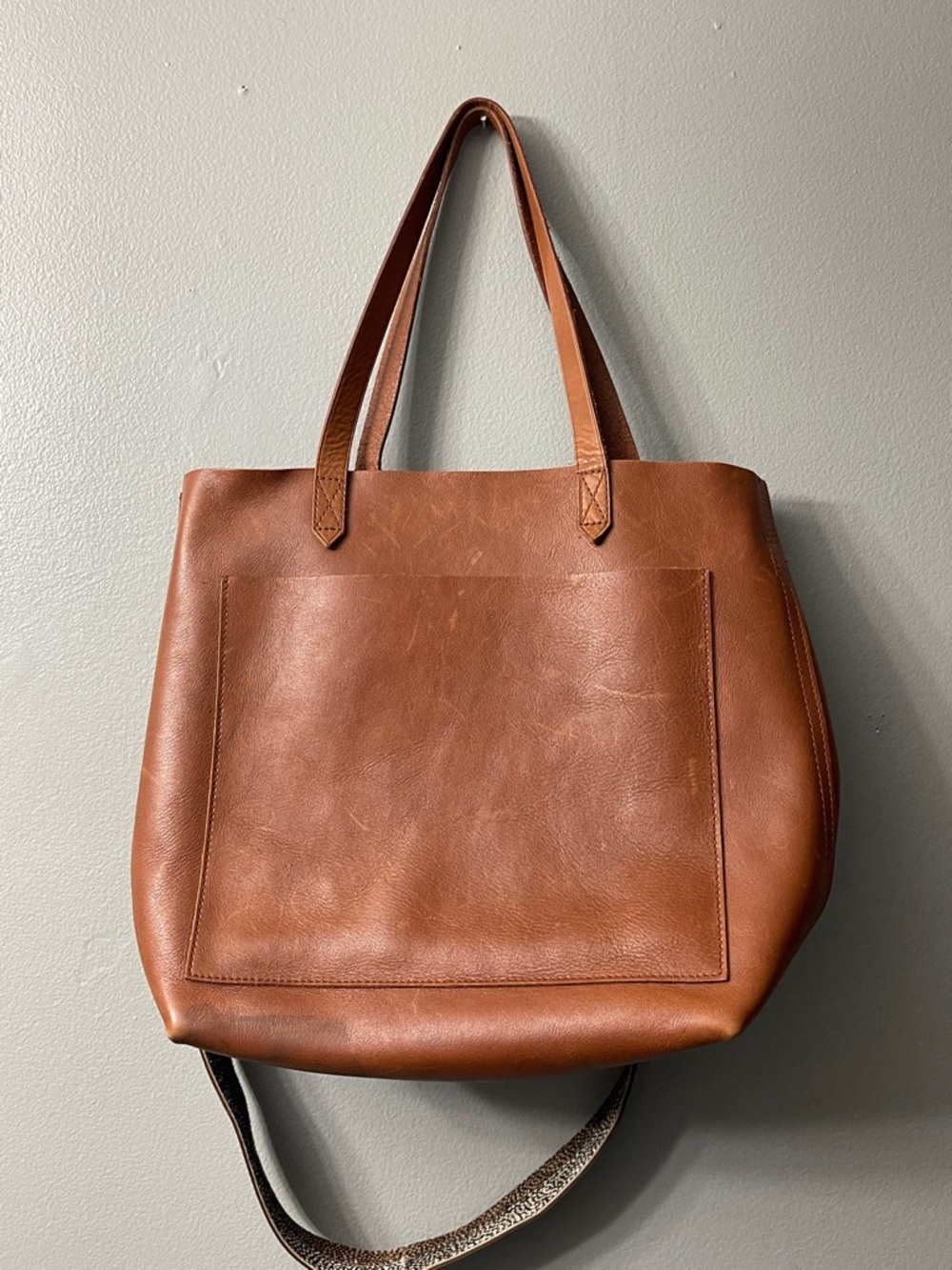 madewell tan leather tote transport crossbody bag